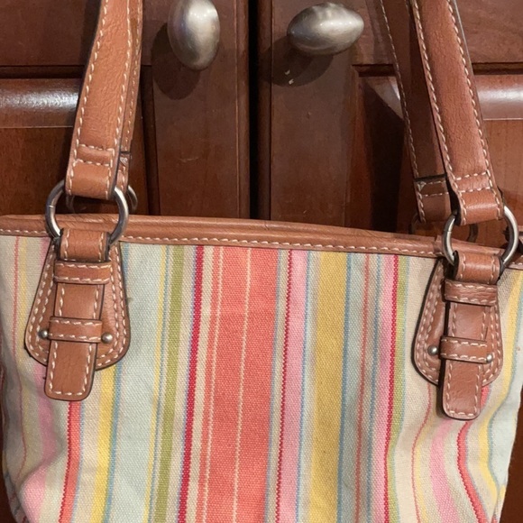 Fossil Striped Multi Colored Leather And Canvas Short Shoulder Bag - Picture 11 of 11